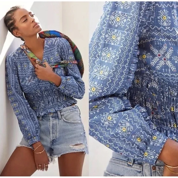 Anthropologie Forever That Girl Embroidered Smocked Blouse NWT Size XL - Picture 1 of 15